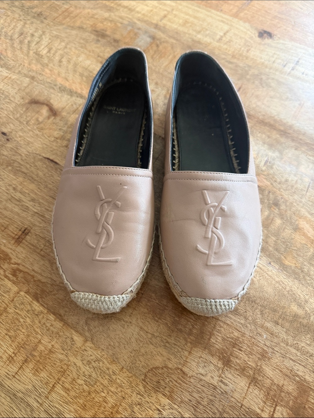 Saint Laurent Nude Pink Leather Logo Espadrille Flats